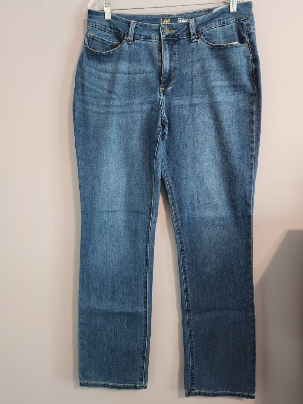 2/$22 Lee Perfect Fit Mid Rise Straight Leg Blue Jeans Size 14 Long